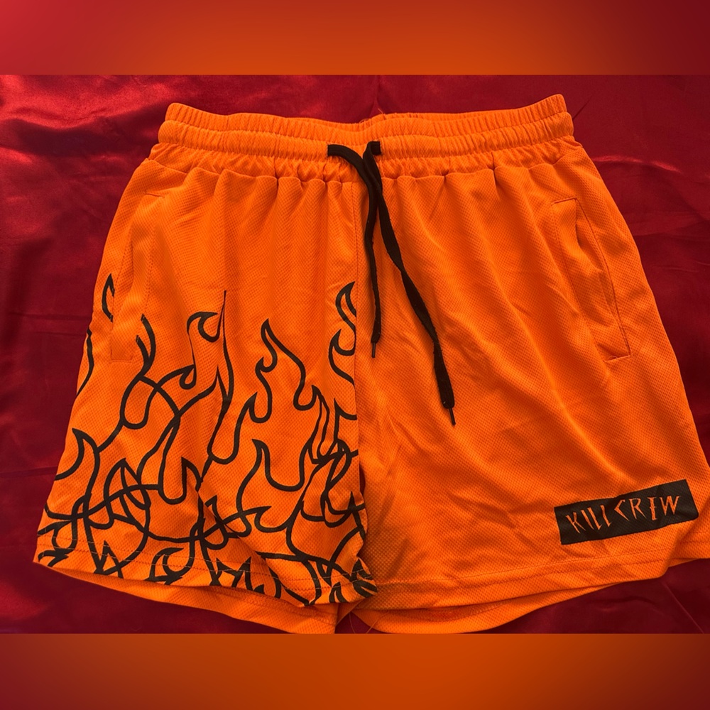 Kill Crew Shorts with Black Flame Design